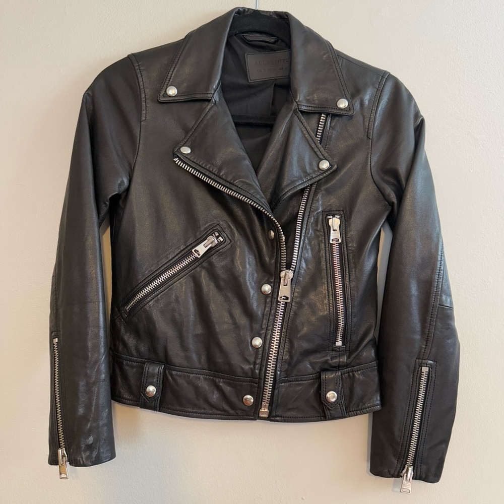 AllSaints Black Leather Biker Jacket